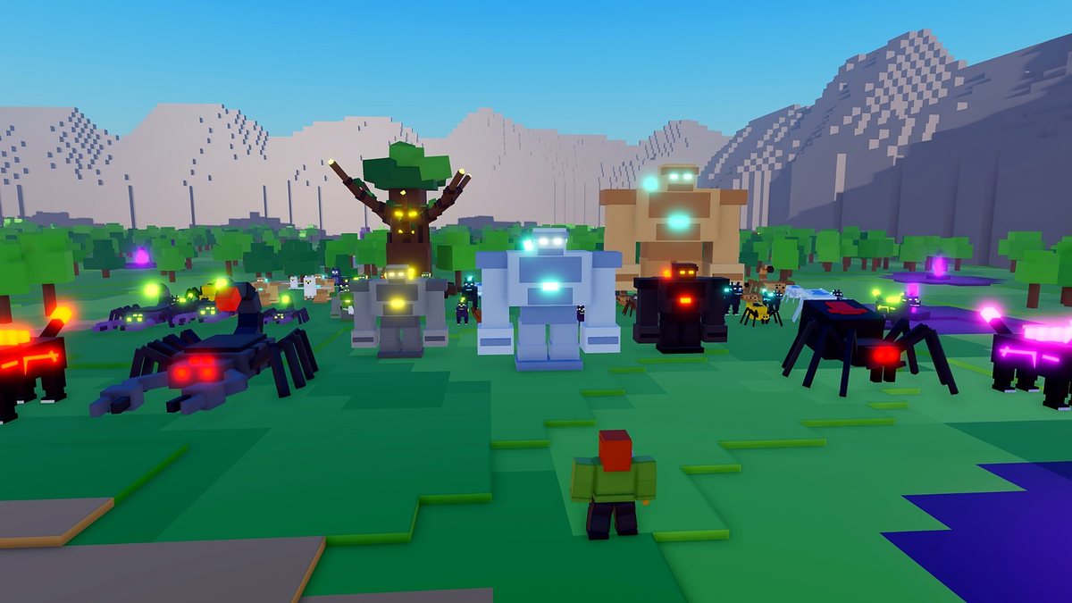 A single player faces an army of spiders, scorpions, hounds and golems, with both raid bosses behind them.