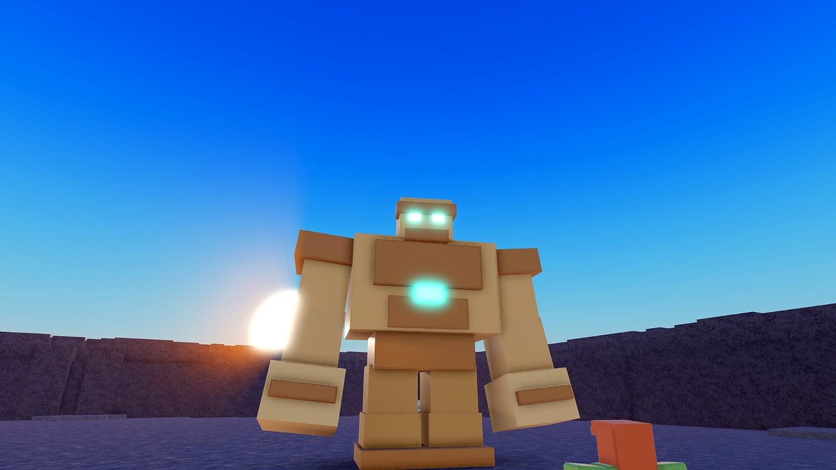 The Tomb Colossus towers over the arena with glowing eyes and core.